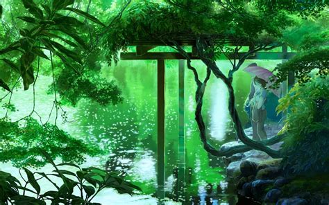 Fondos De Pantalla Árboles Anime Lago Naturaleza Césped Paraguas