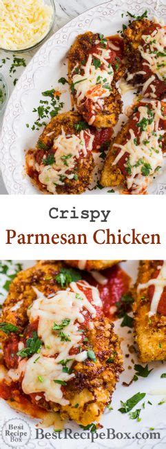 This easy chicken parmesan recipe with a crispy panko parmesan coating truly is the best and ready in 30 minutes. Easy Chicken Parmesan Recipe with Panko Bread Crumbs