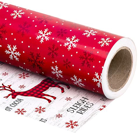 wrapaholic reversible christmas wrapping paper 30 inch x 100 feet jumbo roll red white