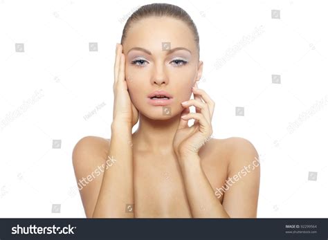 Portrait Of A Beautiful Nude Female Girl Model Big Lips On White Background Spa Stock Photo