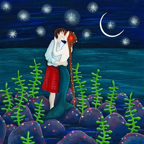 Mermaids Kissing Red Kilt Moonlight Mermaids Kiss By My Moon