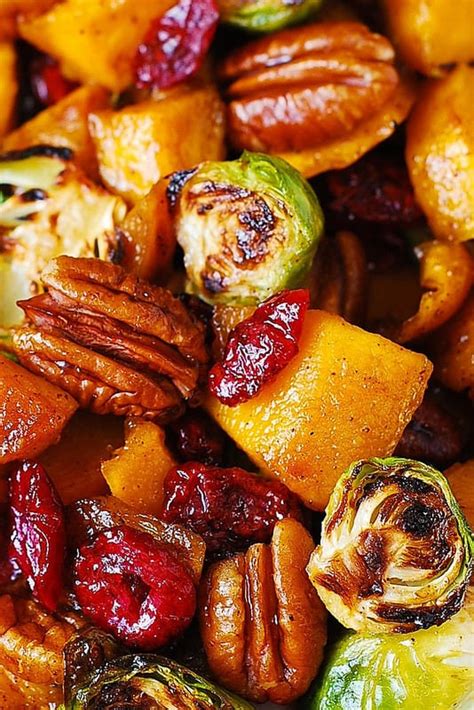 Roasted Brussels Sprouts And Cinnamon Butternut Squash With Pecans And