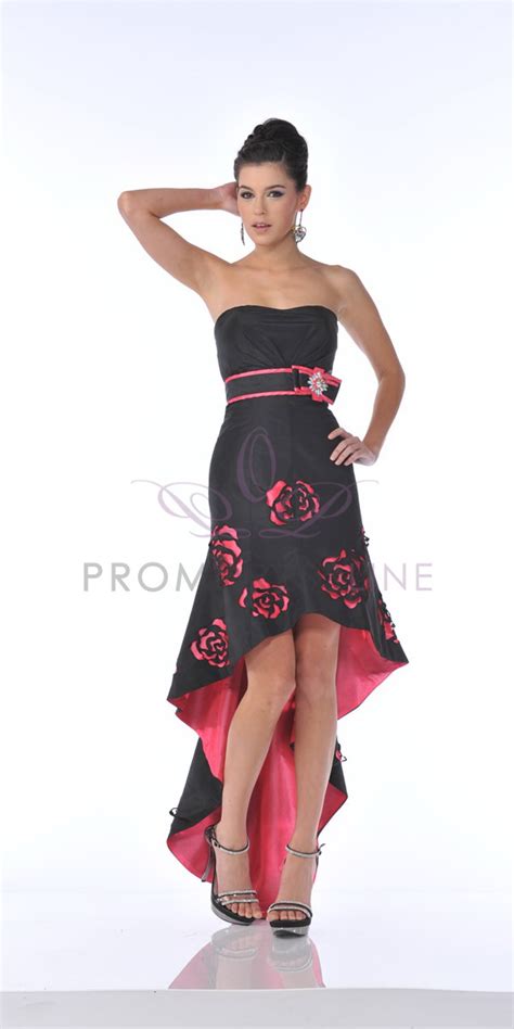 Black Fuchsia Strapless High Low Rose Lazer Cut Dress Formal Prom