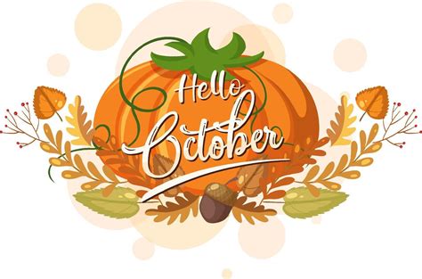 Hello October Logo With Ornamental Autumn Leaf 4908461 Vector Art At