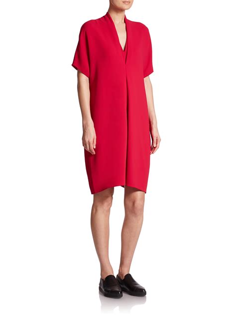 lyst vince double v neck shift dress in red