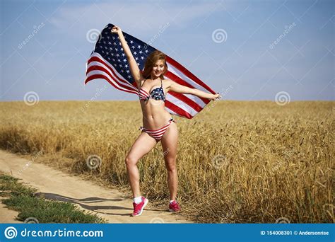 Woman In Bikini With An American Flag Stock Image Image Of Naked