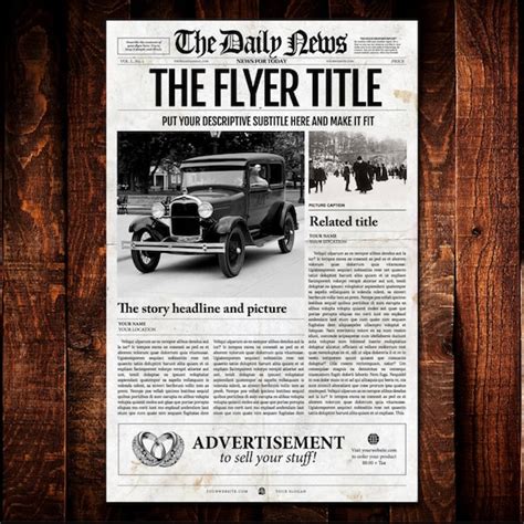 Vintage Newspaper Template For Adobe Photoshop Page Etsy Uk