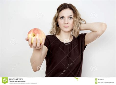 Girl And Apple Stock Photo Image Of Diet Apple Eating 91983620