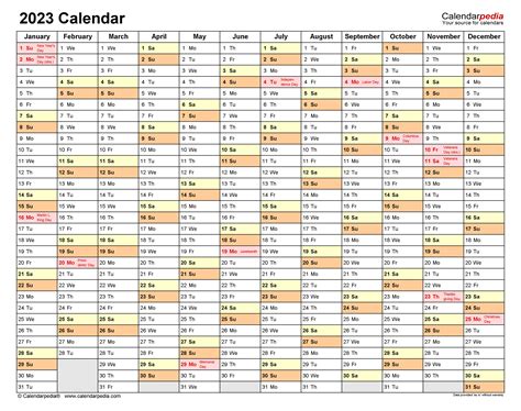 Excel Calendar Template 2023 T2023e