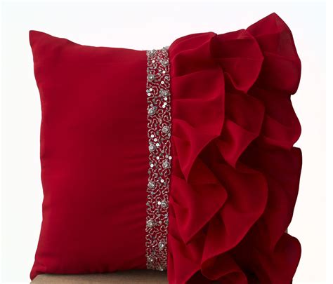Shop Online For Handmade Red Ruffled Throw Pillow With Sequin Amore