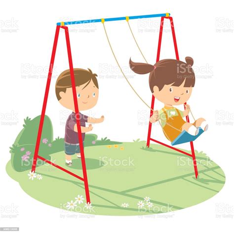 Children Playing On Swing Stock Illustration Download Image Now Istock