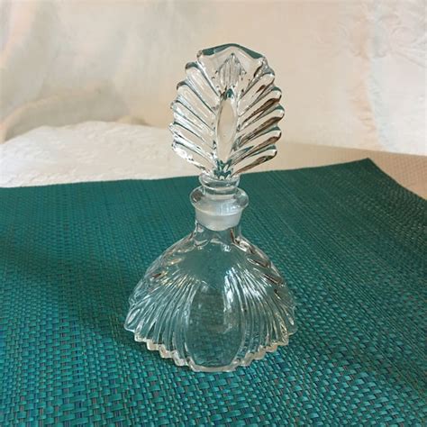 Vintage Clear Pressed Glass Perfume Bottle Art Deco Gem