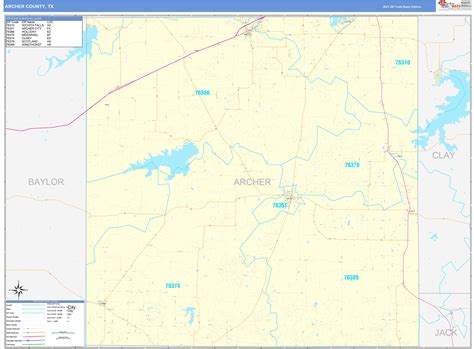 Archer County Tx Zip Code Wall Map Basic Style By Marketmaps Mapsales