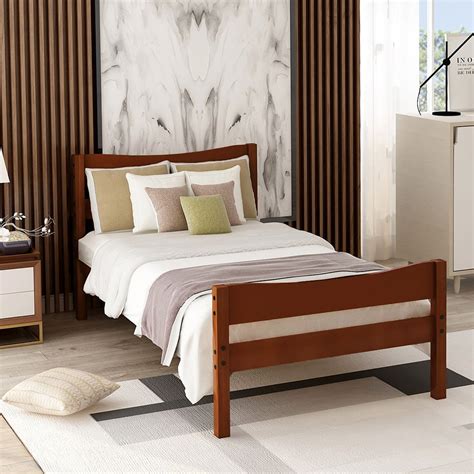 Topcobe Classic Twin Size Wood Platform Beds With Headboard And Wooden Slat Support For Bedroom