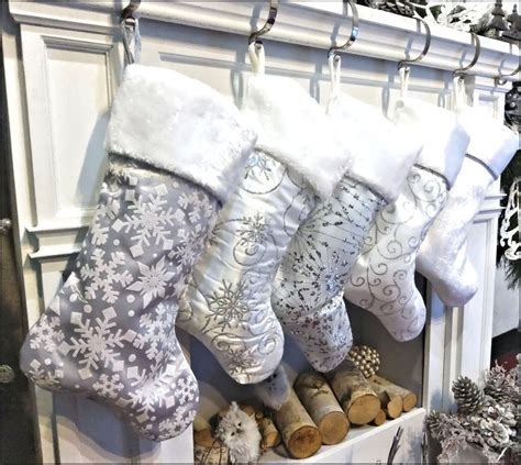Personalized Elegant Silver White Christmas Stockings Etsy