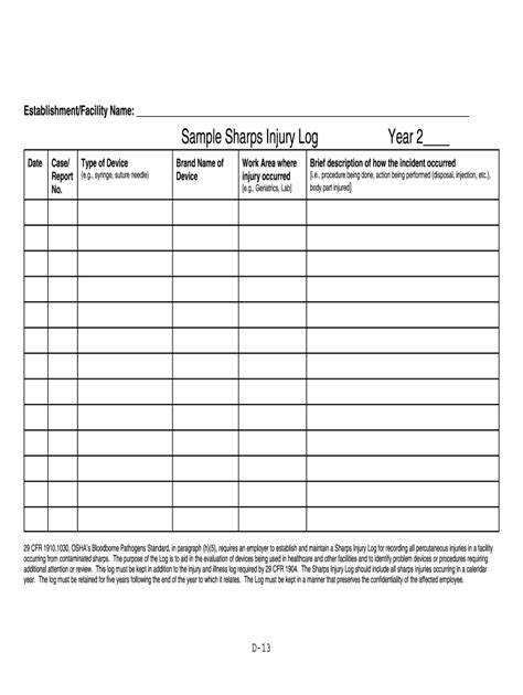 Pharmacy Needle Syringe Printable Log Form Printable Forms Free Online