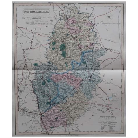 Original Antique English County Map Nottinghamshire J And C Walker