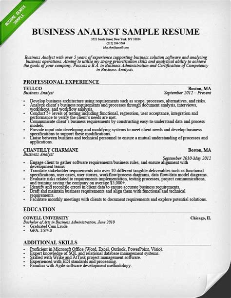Professional Resume For Business Analyst Business Analyst Resume Example