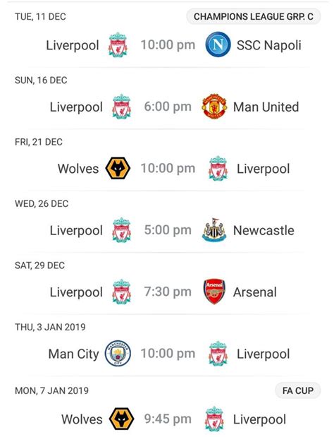 Liverpool Next 7 Games Rliverpoolfc