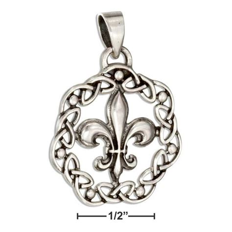Plum Sterling Silver Celtic Knot Wreath With Fleur De Lis Pendant