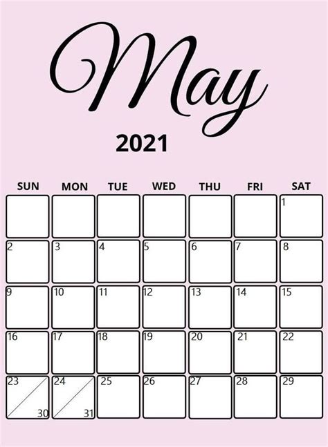 Cute Printable May 2021 Calendar Girly Pink In 2021 Planner Calendar