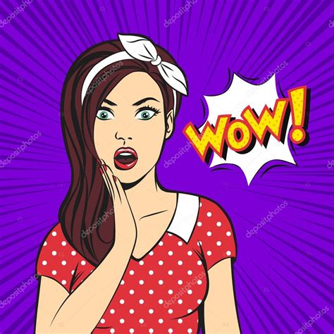 Pop Art Surprised Woman Face With Open Mouth Stock Vector Image By
