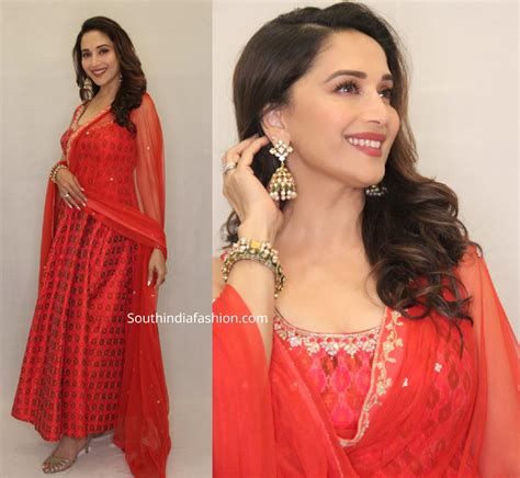 Madhuri Dixit In A Red Anarkali Suit South India Fashion