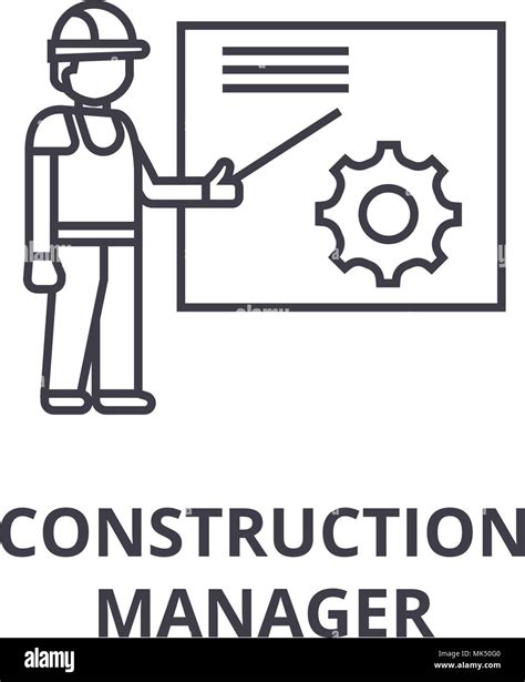 Construction Manager Vector Line Icon Sign Illustration On White