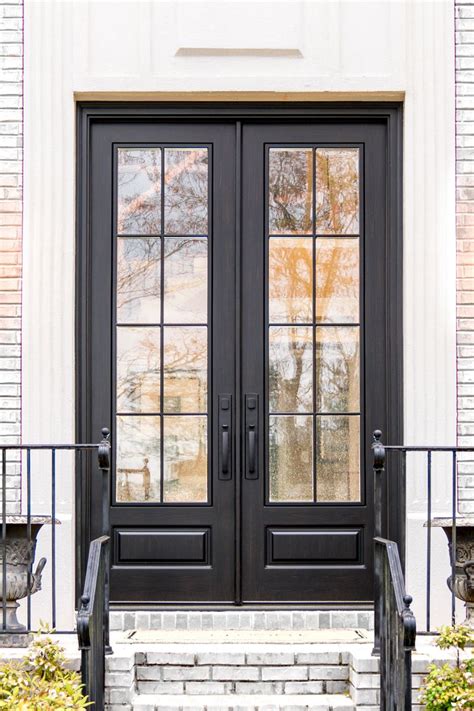 Modern French 8 Lite Double Doors Smooth Black Ebony French Doors