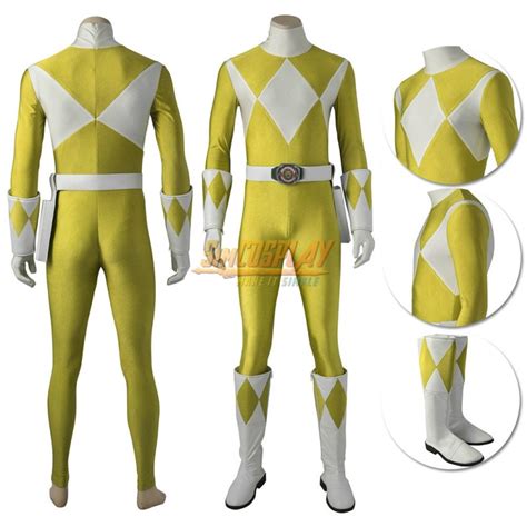 Yellow Ranger Costume Mighty Morphin Power Rangers Cosplay Suit Male