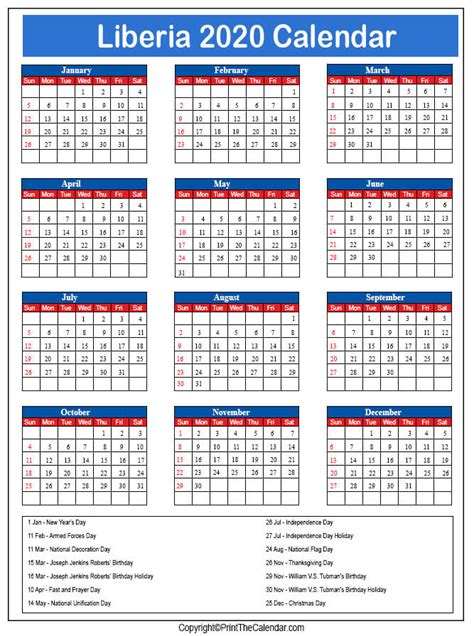 Liberia Holidays 2020 2020 Calendar With Liberia Holidays