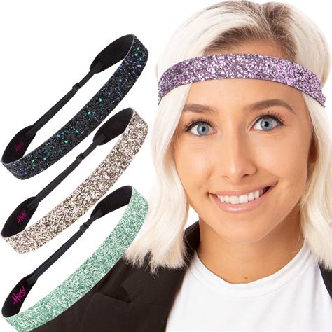 Hipsy Hipsy Womens Adjustable No Slip Wide Bling Glitter Headbands 4
