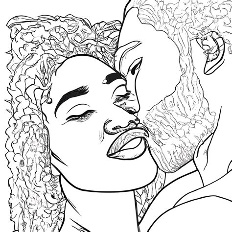 Realistic Black Couple Kissing Coloring Graphic · Creative Fabrica