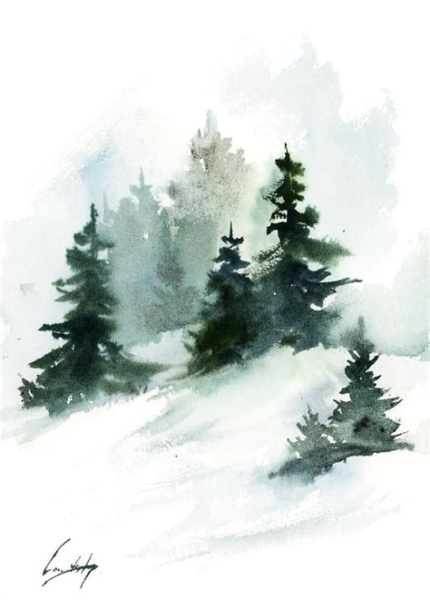 Pine Trees Landscape Painting Winter Landscape Original