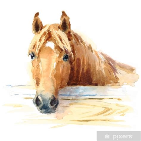 Sticker Watercolor Horse In The Stable Hand Painted Illustration