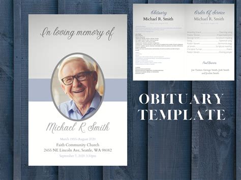 Funeral Template For Man Obituary Template Funeral Template Etsy