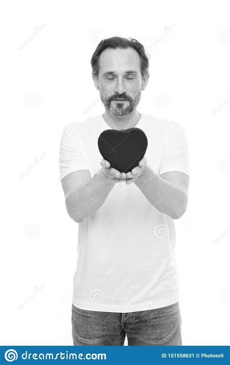 Heart T Or Present Greeting From Sincere Heart Man Bearded Hipster Hold Heart Celebrate
