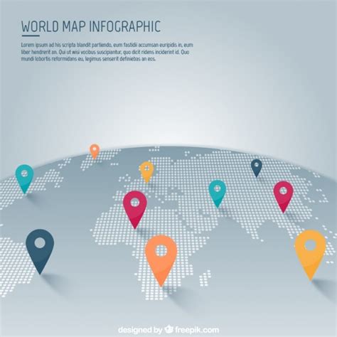 World Map With Pointer Infographic Vector Free Download
