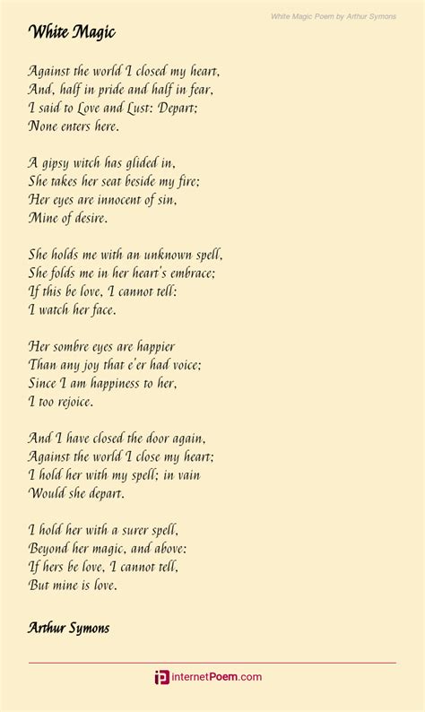 White Magic Poem By Arthur Symons