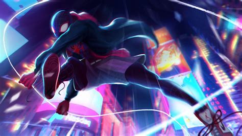 Spiderman Miles Morales Jumping Hd Superheroes 4k Wallpapers Images