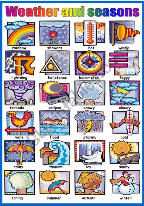 Weather And Seasons Pictionary Bandw Version Included Esl Worksheet