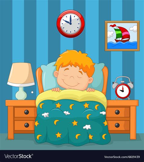 The Boy Sleeping In Bed Royalty Free Vector Image