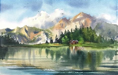 Lake House Painting By Eugenia Gorbacheva Fine Art America