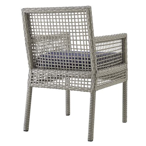 Aura Outdoor Patio Wicker Rattan Dining Armchair In Navy By Modway