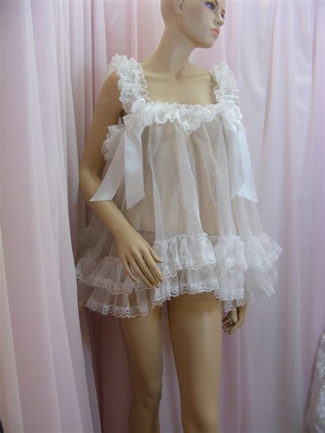 Sissy Sheer Organza Pink Or White Baby Doll Nighty Negligee Etsy Uk