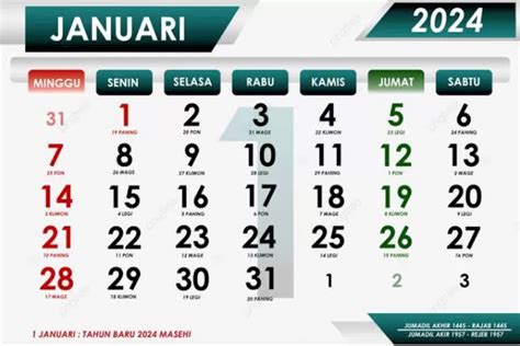Kalender Jawa Januari 2024 Lengkap Beserta Hari Libur Nasional Dan