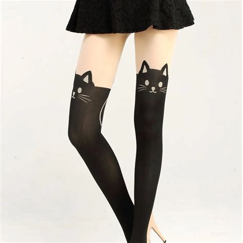 2017 women lady sexy cat tail velvet knee high hosiery tattoo stockings in stockings from women