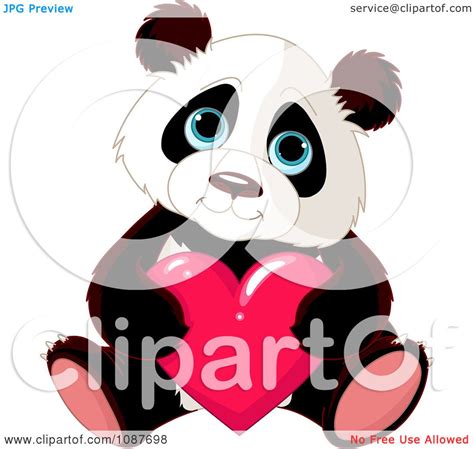 Clipart Cute Valentine Panda Holding A Heart Royalty Free Vector