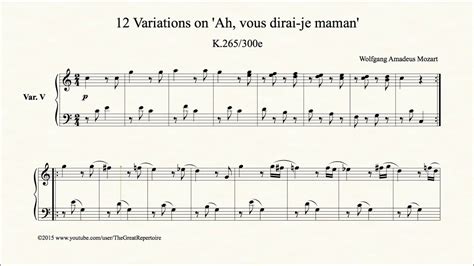 Mozart 12 Variations On Ah Vous Dirai Je Maman K 265 300e Harpsichord Var 5 Youtube