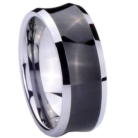 8mm Tungsten Carbide Concave Black Two Tone Men Bands Ring Mens